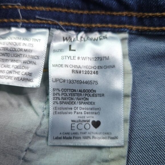 WallFlower Womens Denim Bib Overalls Large Tapered Leg Medium Wash Side Zip - Picture 6 of 6